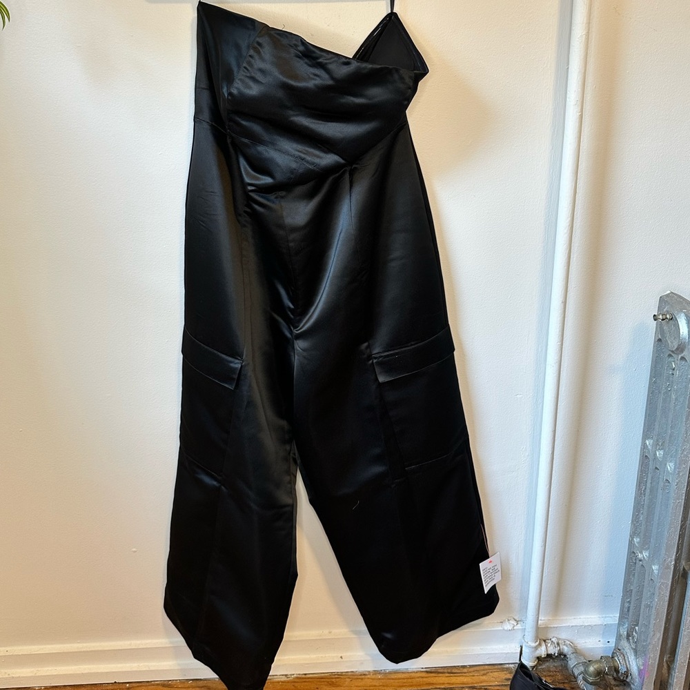 ASOS curve sateen tube top jumpsuit with cargo pockets black plus size